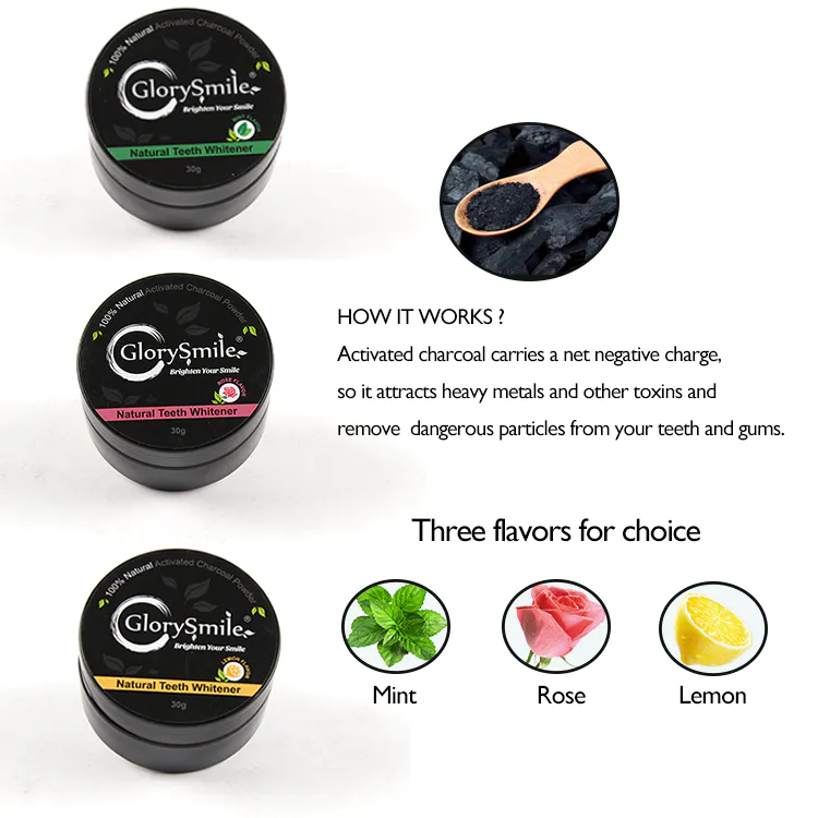 GlorySmile activated charcoal natural teeth whitening powder factory for dental bright