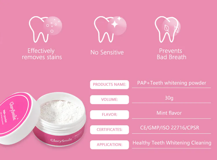 GlorySmile Custom ODM activated charcoal natural teeth whitening powder reputable manufacturer for home usage