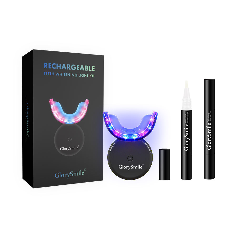 OEM Glorysmile Rechargeable Teeth Whitening Kit Cordless Peroxide Free Red Blue Ray LED Light Wireless Whitening Kit