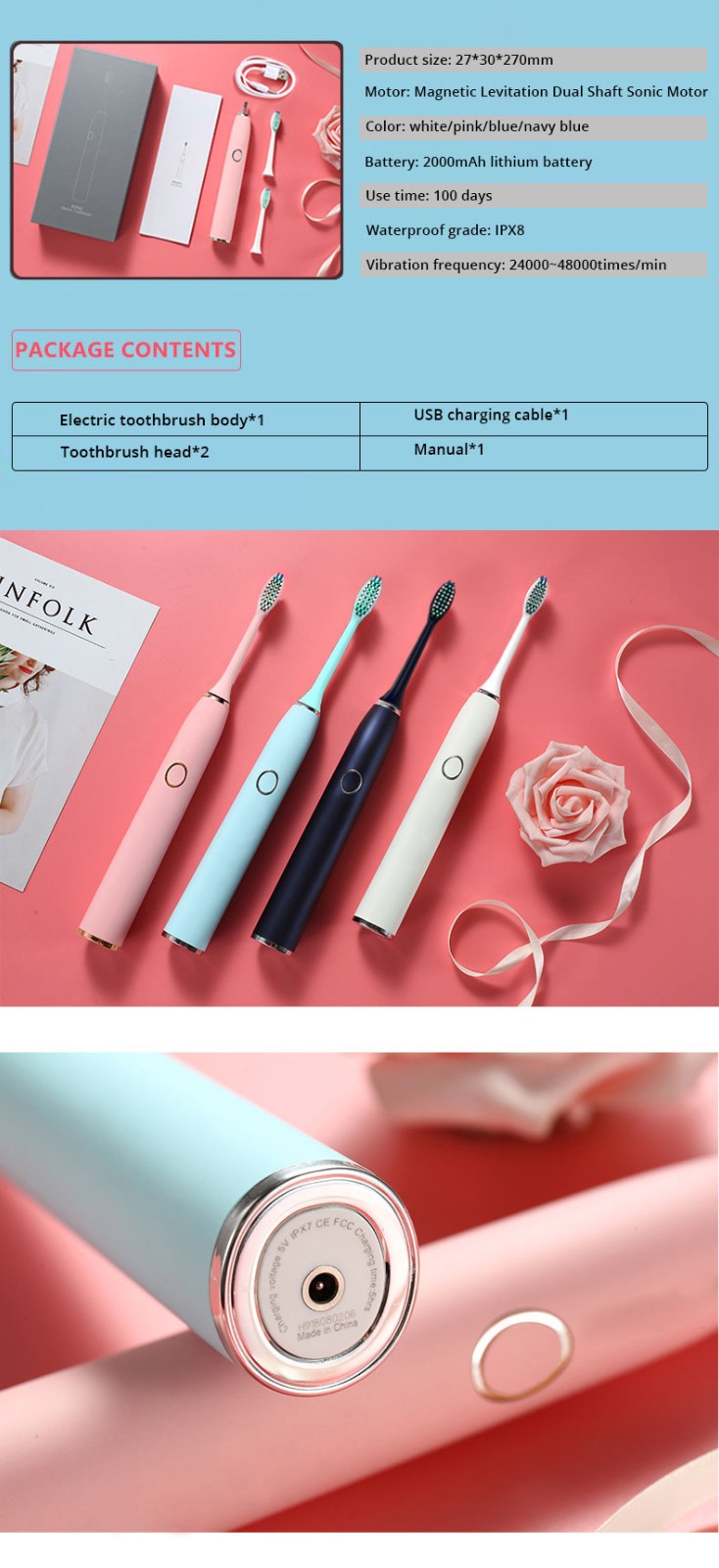 GlorySmile Bulk buy custom pink electric toothbrush manufacturers for whitening teeth-10